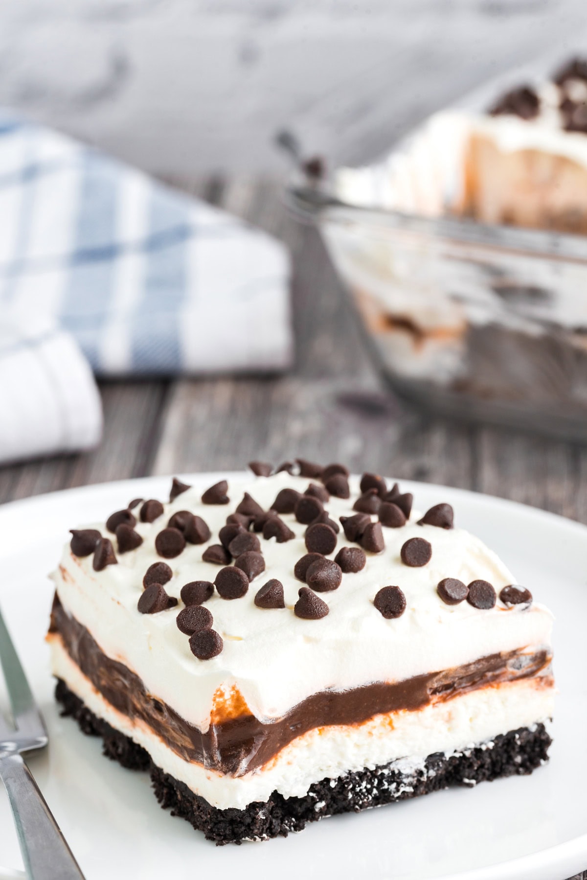 Slice of Chocolate Lasagna on a plate