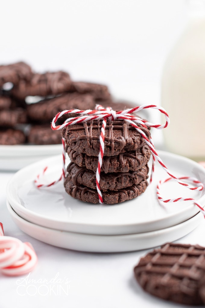 chocolate mint cookies wrapped with bakers twine