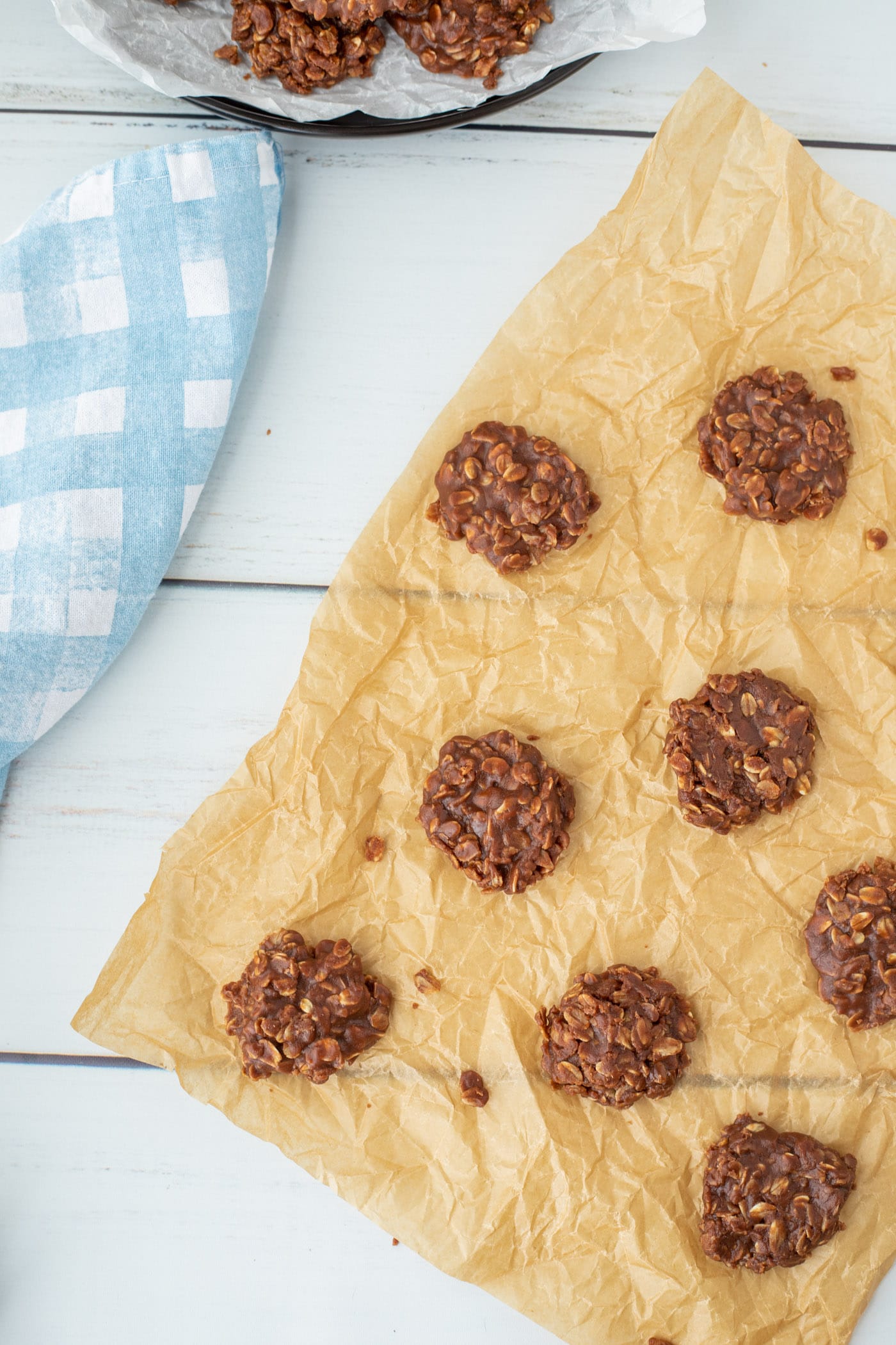 Chocolate No Bake Cookies on parchment