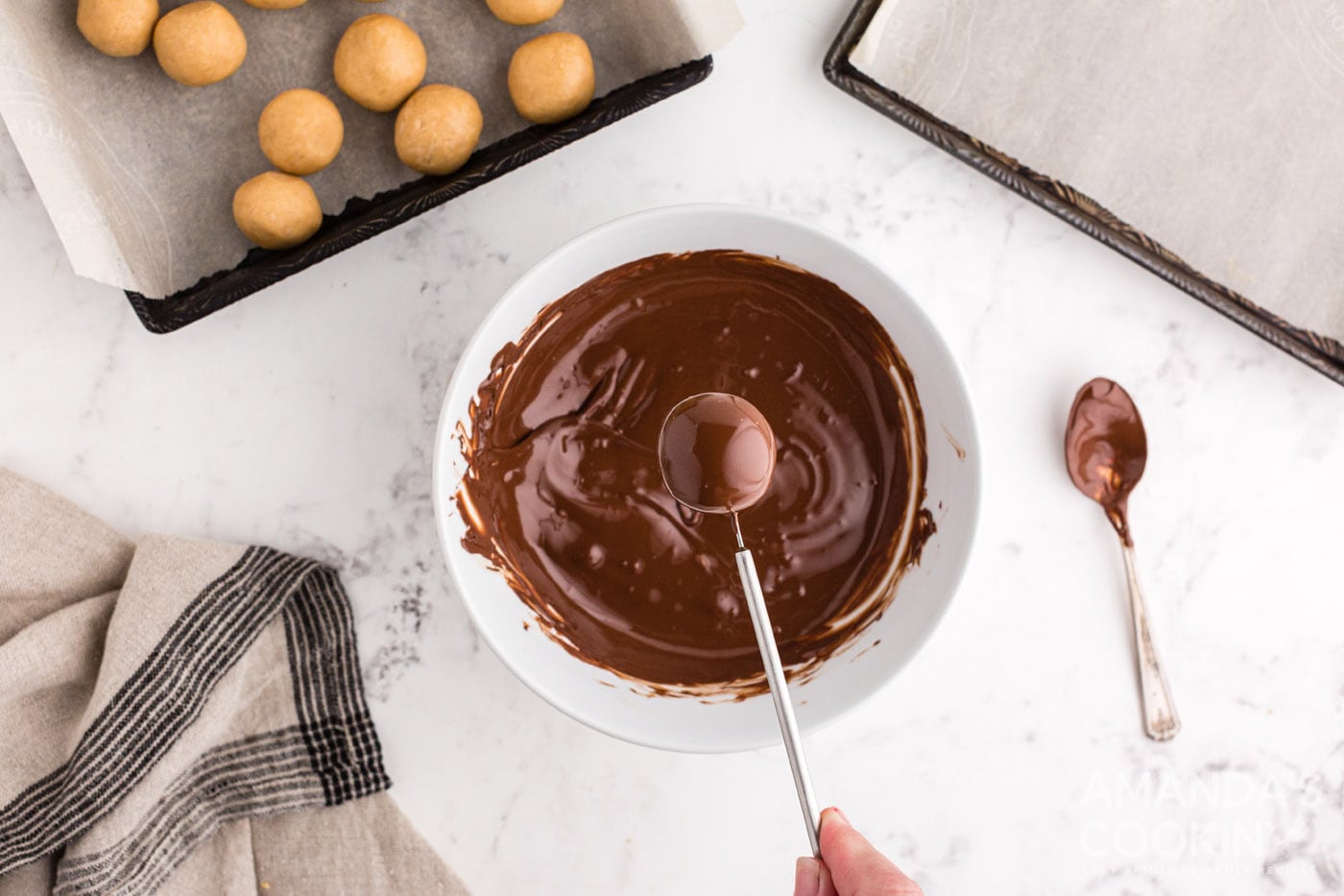 chocolate peanut butter ball on a stick