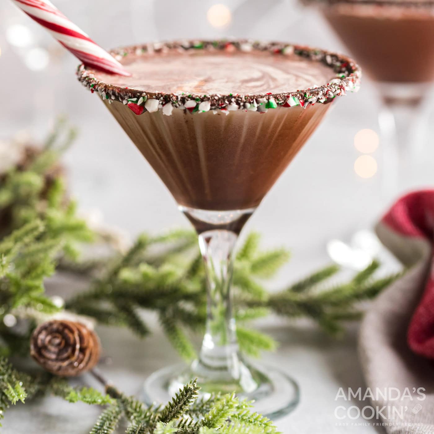 Close up photo of a chocolate peppermint martini