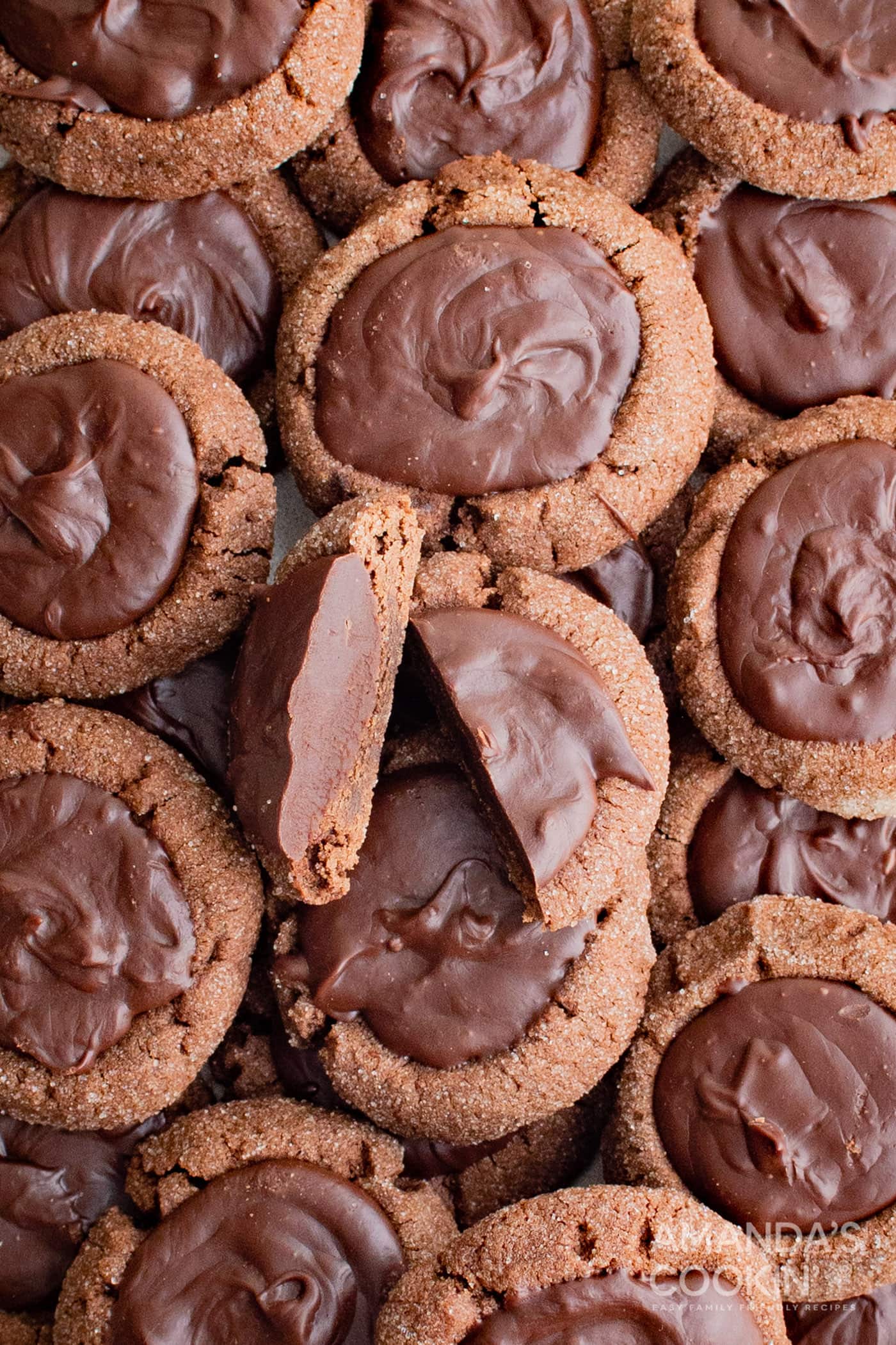 Chocolate Thumbprint Cookies cut in half