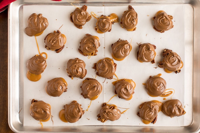 pan full of homemade turtle candy