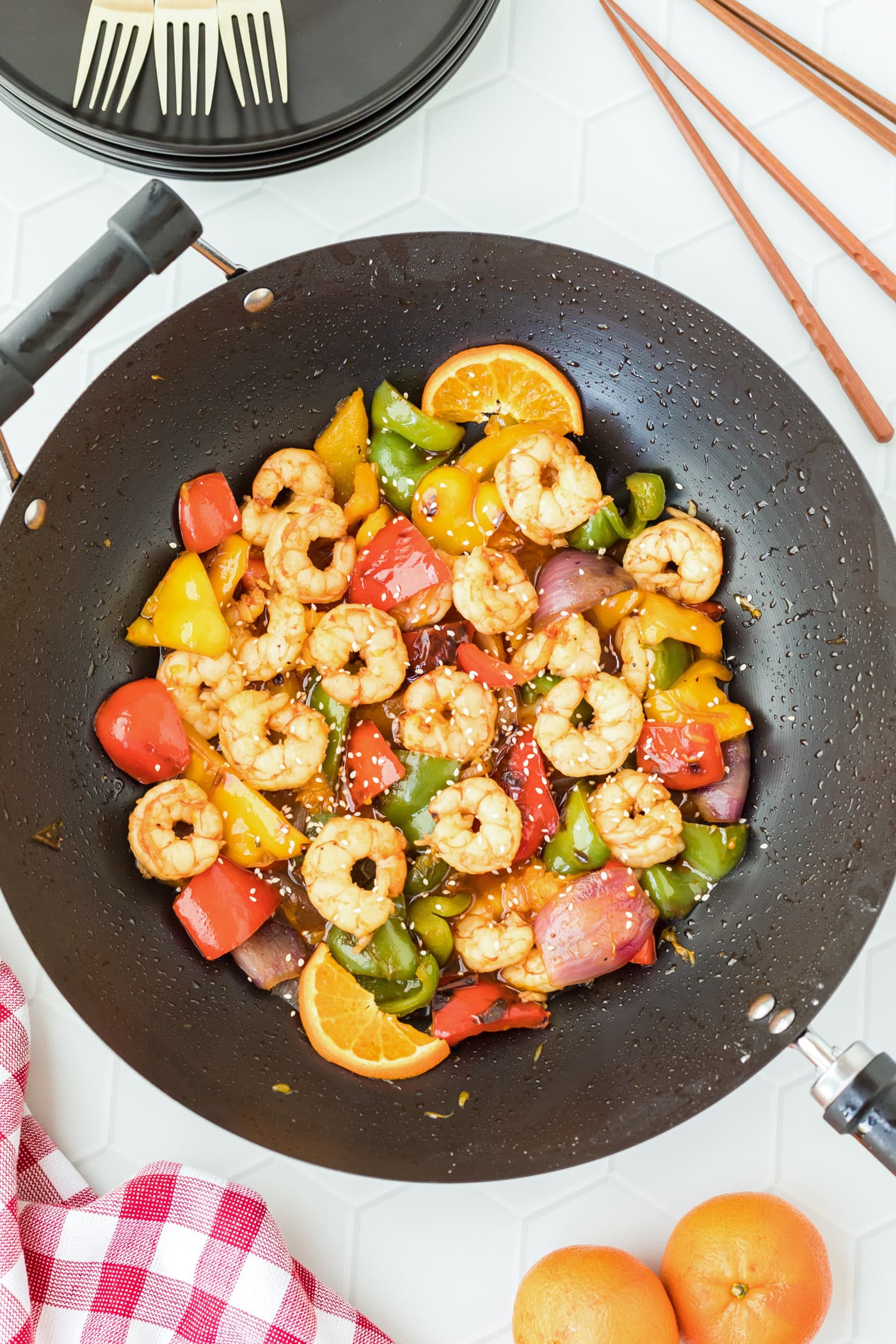 wok full of Citrus Pepper Shrimp