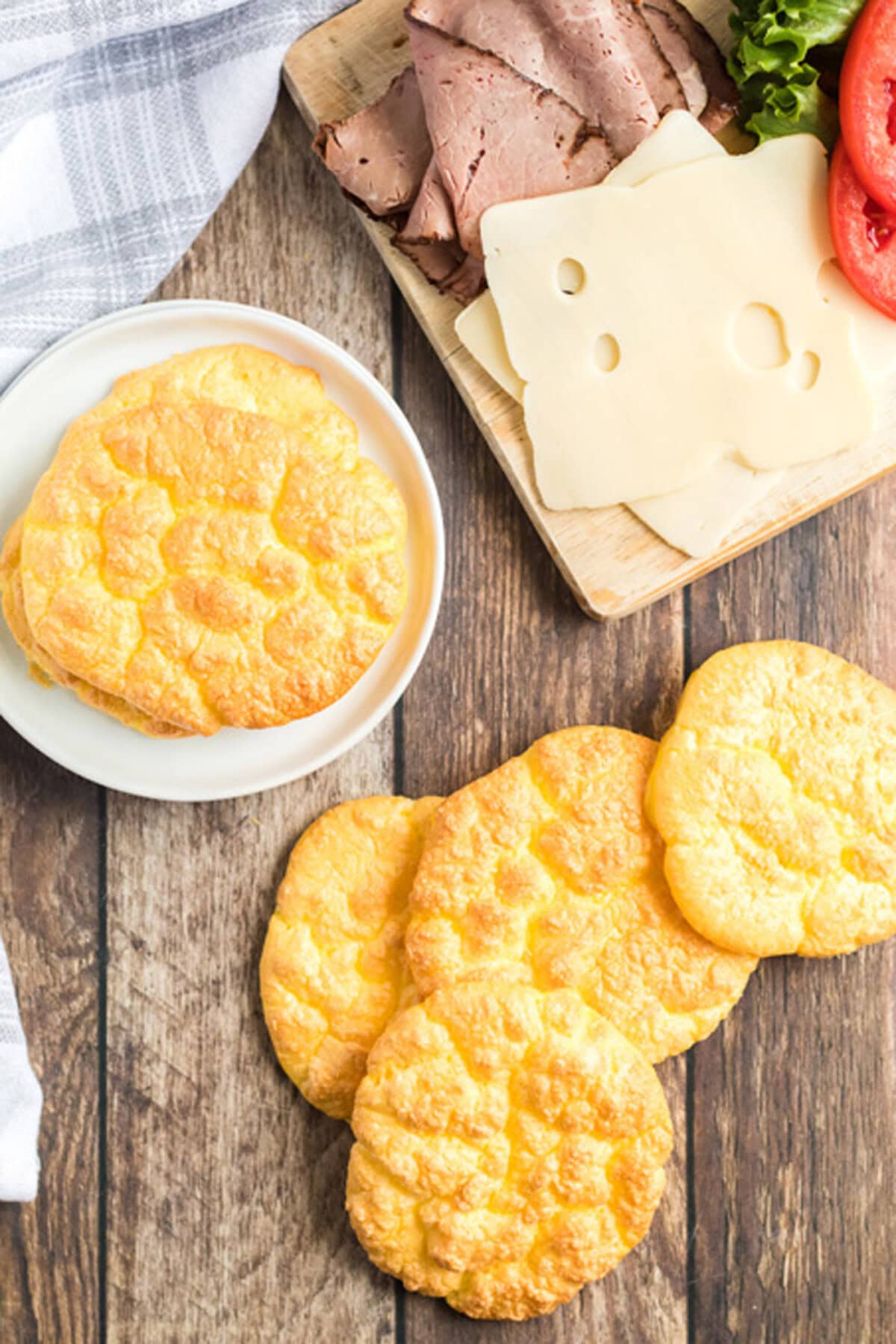 Cloud Bread scattered on a wood table