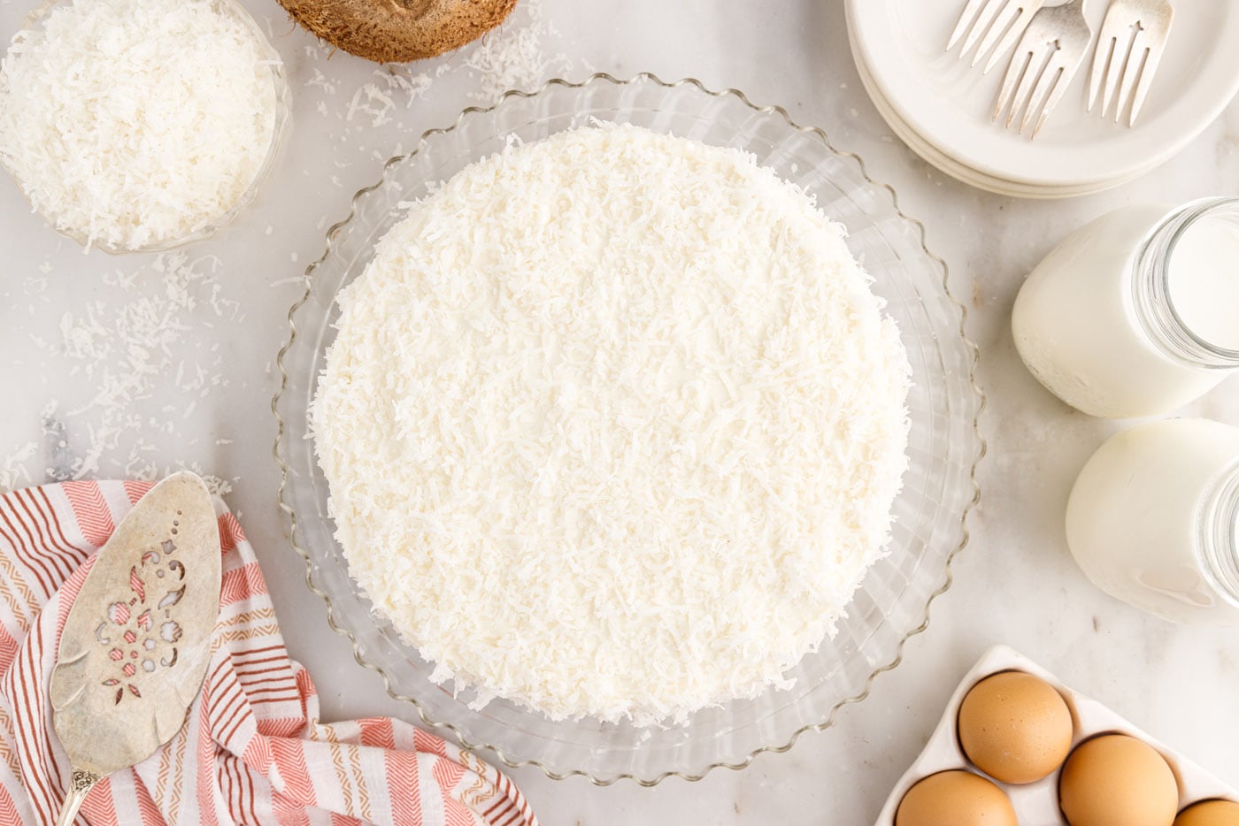 finished overhead of coconut cake