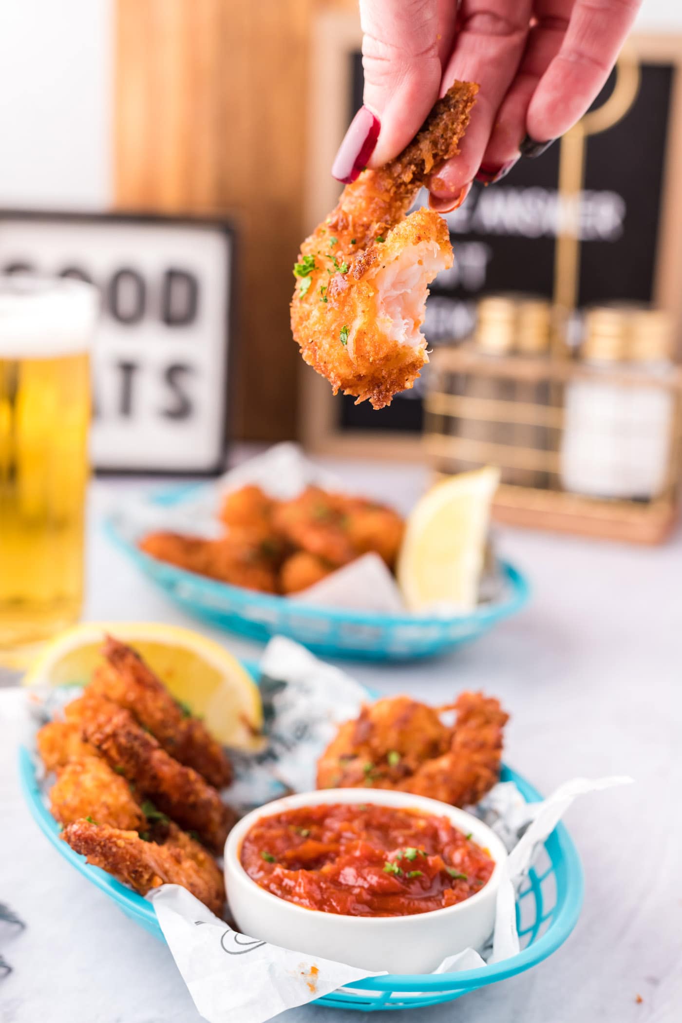 Coconut Shrimp with a bite taken out