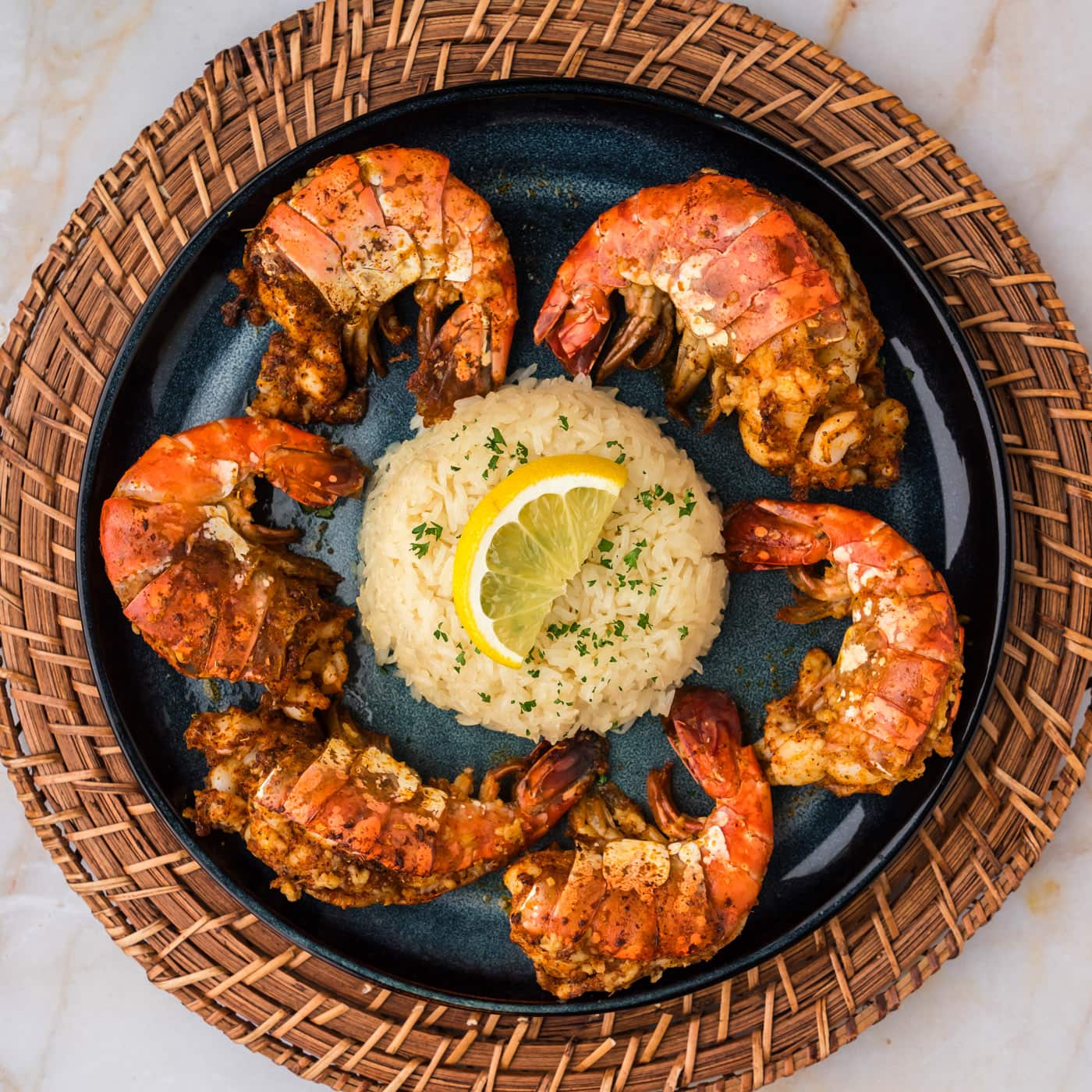 Colossal Shrimp on a plate with rice