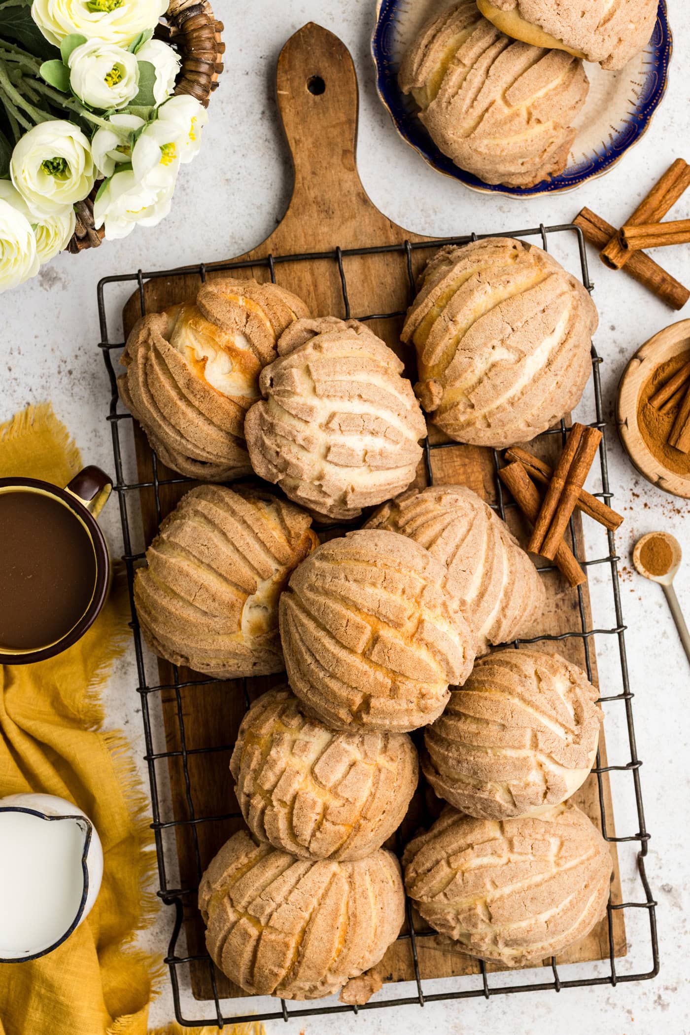 Mexican Sweet Bread piled on a rack