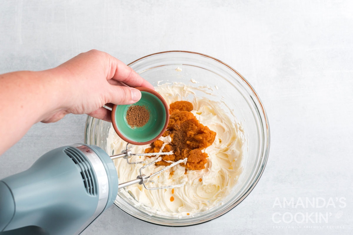 adding spices to bowl