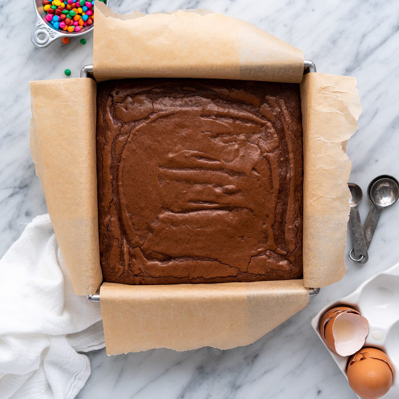 finished brownies in a baking dish
