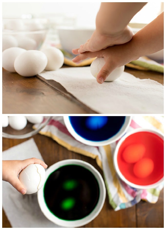 child cracked eggs shells