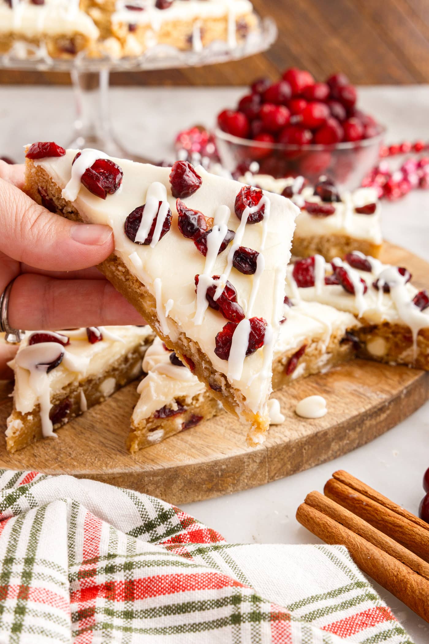 Hand holding a Cranberry Bliss Bar