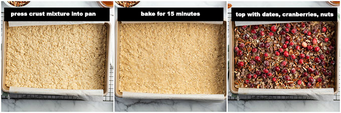 illustrated step photos to bake the crust and add the cranberry layer