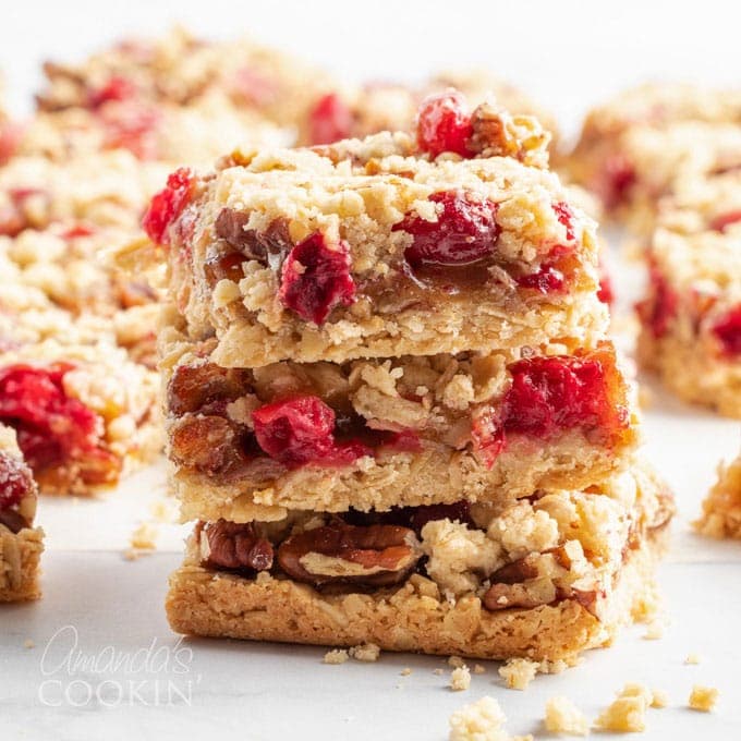 stack of three caramel cranberry bars