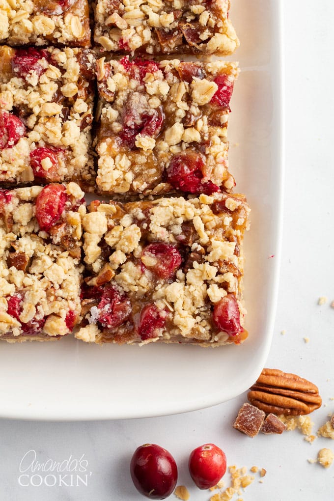 plate of cranberry caramel bars