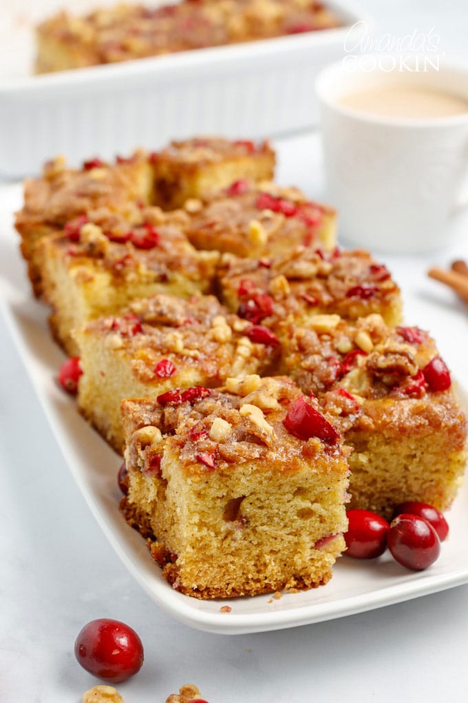 squares of cranberry coffee cake on a plate