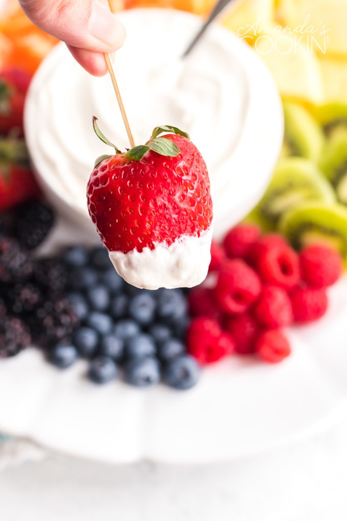hand holding a strawberry on a toothpick