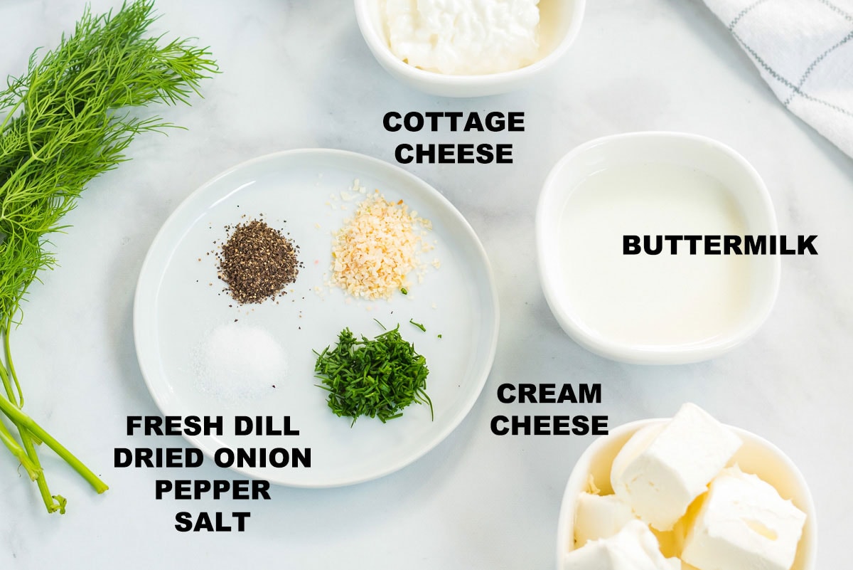 labeled ingredients for homemade dill salad dressing