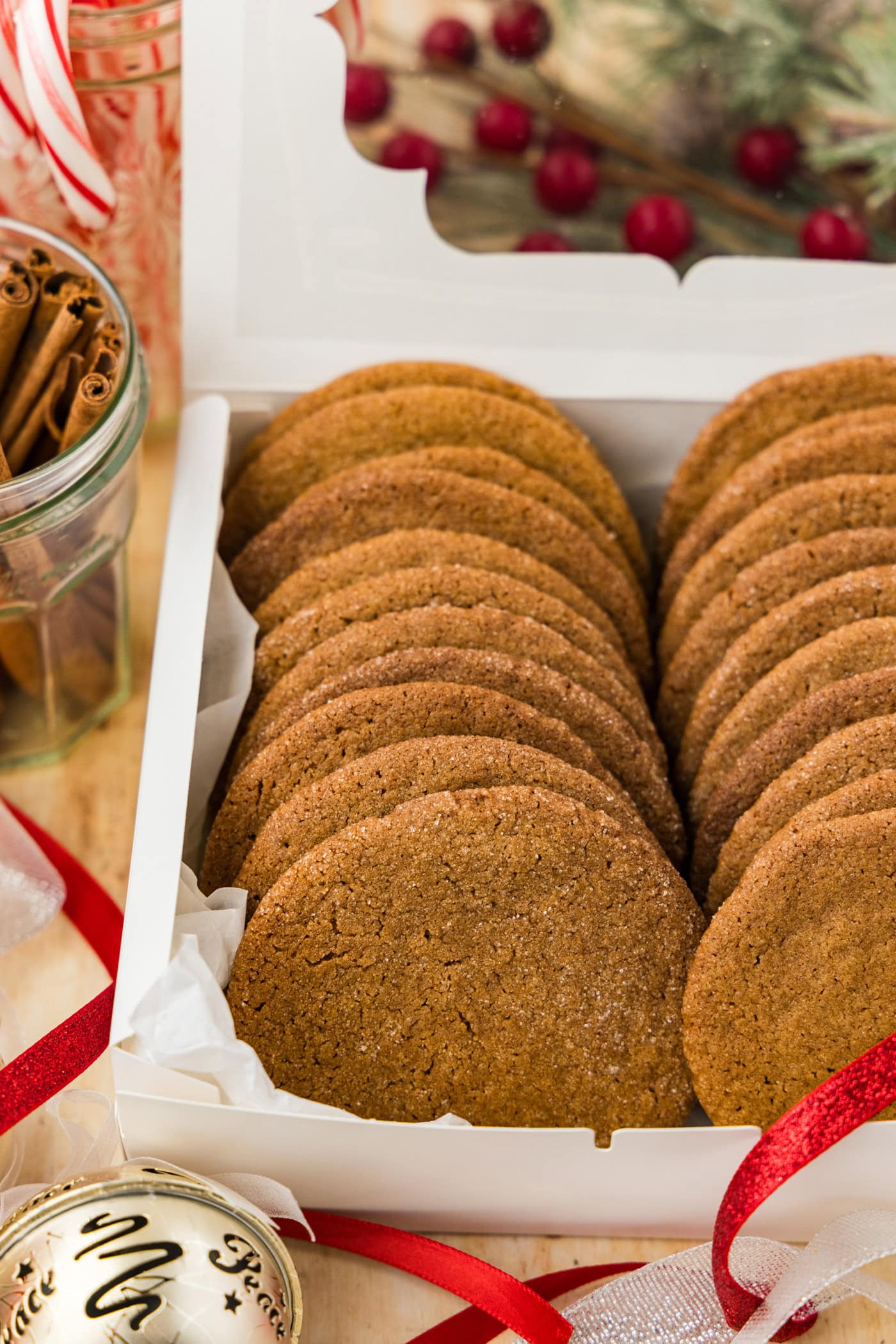 Bakery box filled with Crispy Gingersnap Cookies
