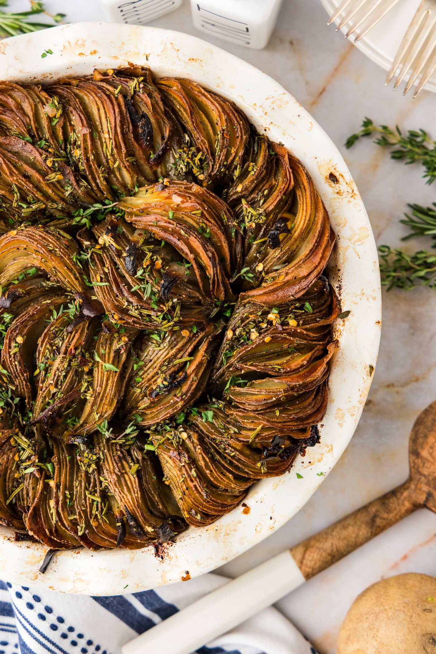 Close up photo of a pan of Crispy Roast Potatoes