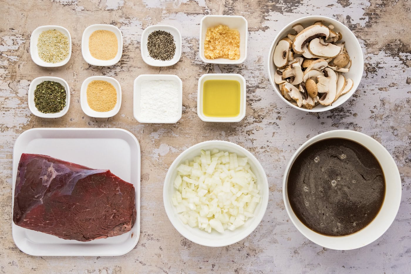 Ingredients for Crockpot Beef Tips and Gravy