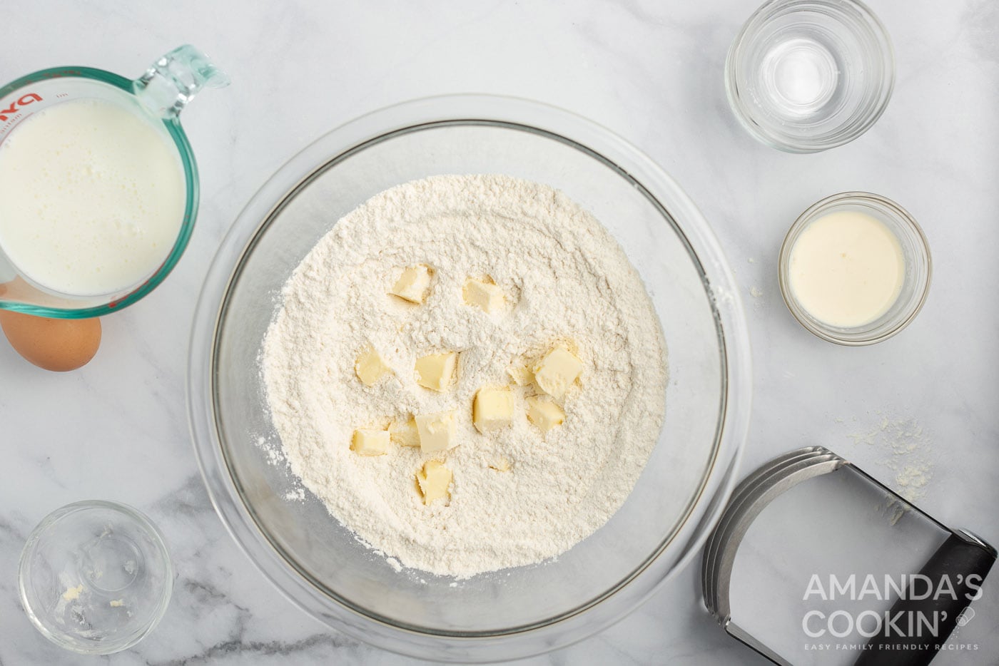 dry ingredients and butter in a bowl