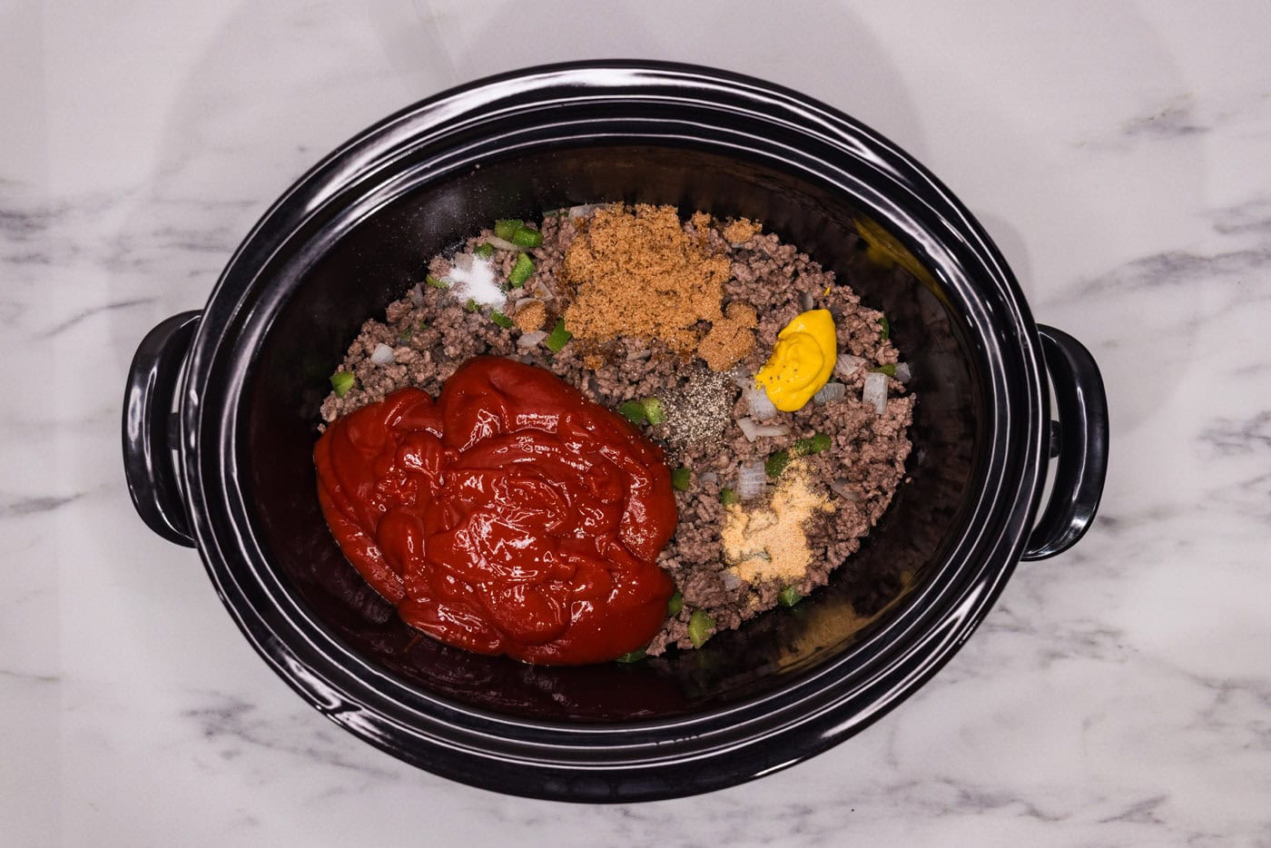 Sloppy joe ingredients in a crockpot