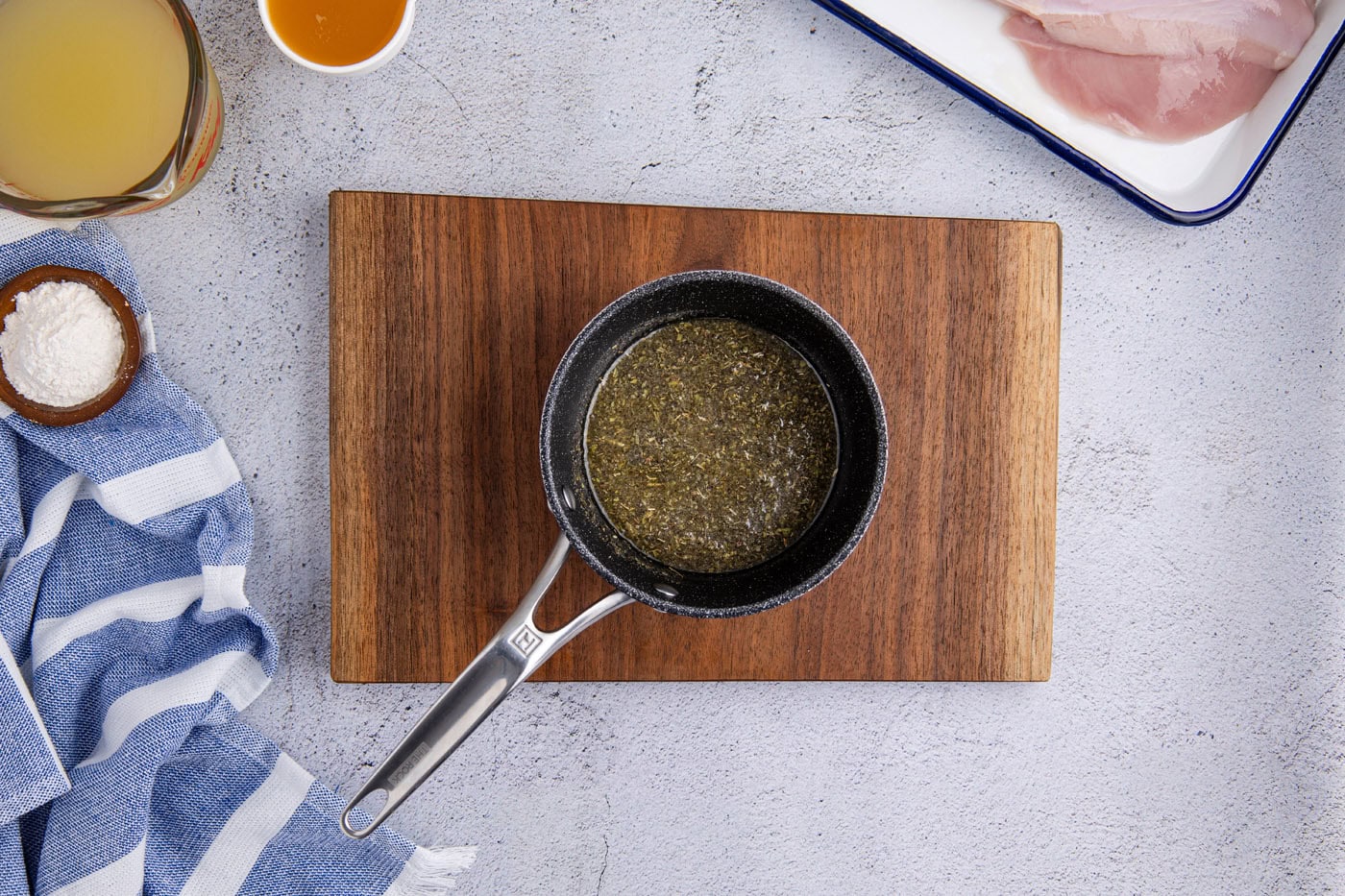 melted butter and seasonings in a saucepan