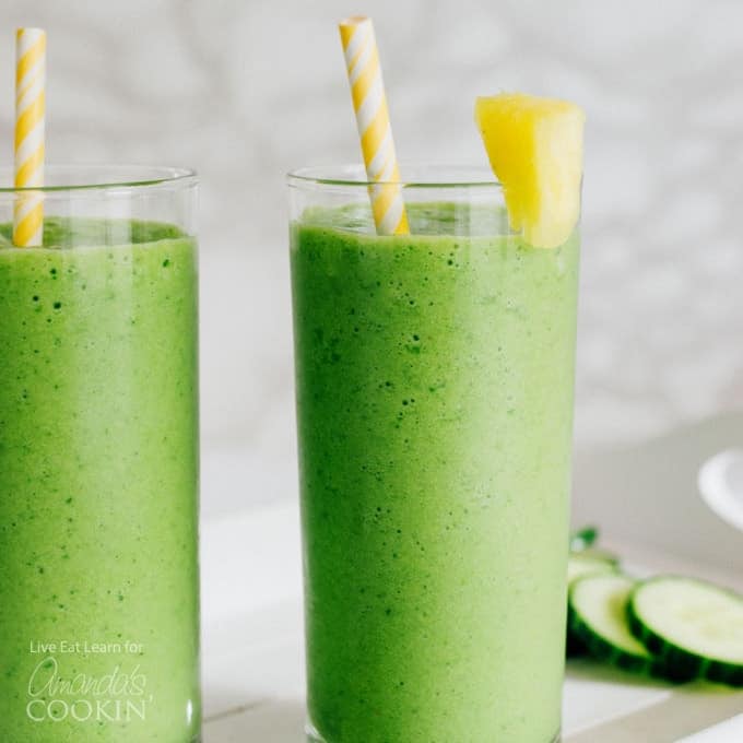 cucumber smoothie garnished with pineapple