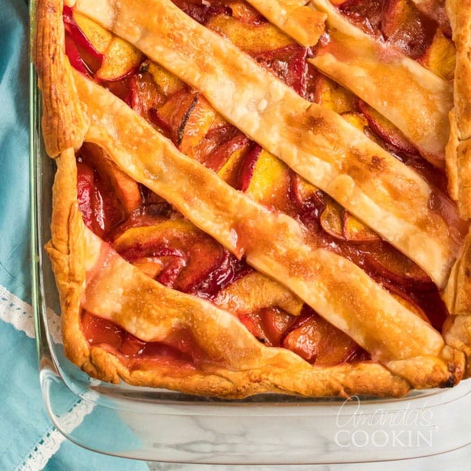 close up of peach pie