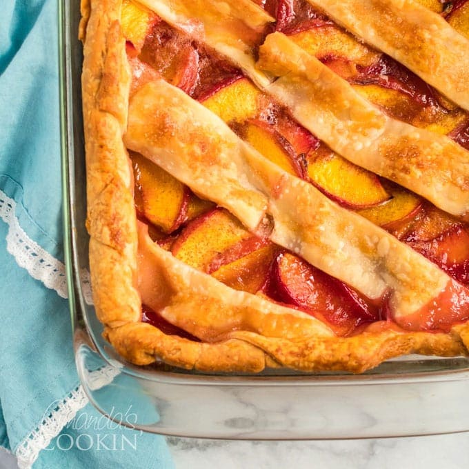 close up shot of peach pie