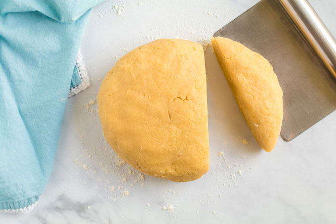 overhead view of pie dough ball