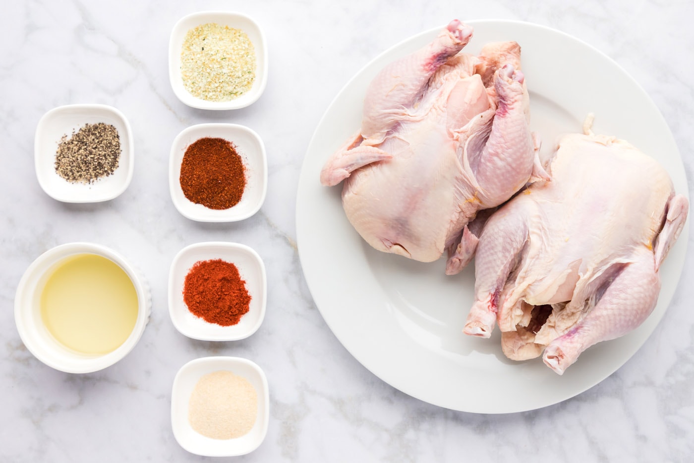 Ingredients for Deep Fried Cornish Hens