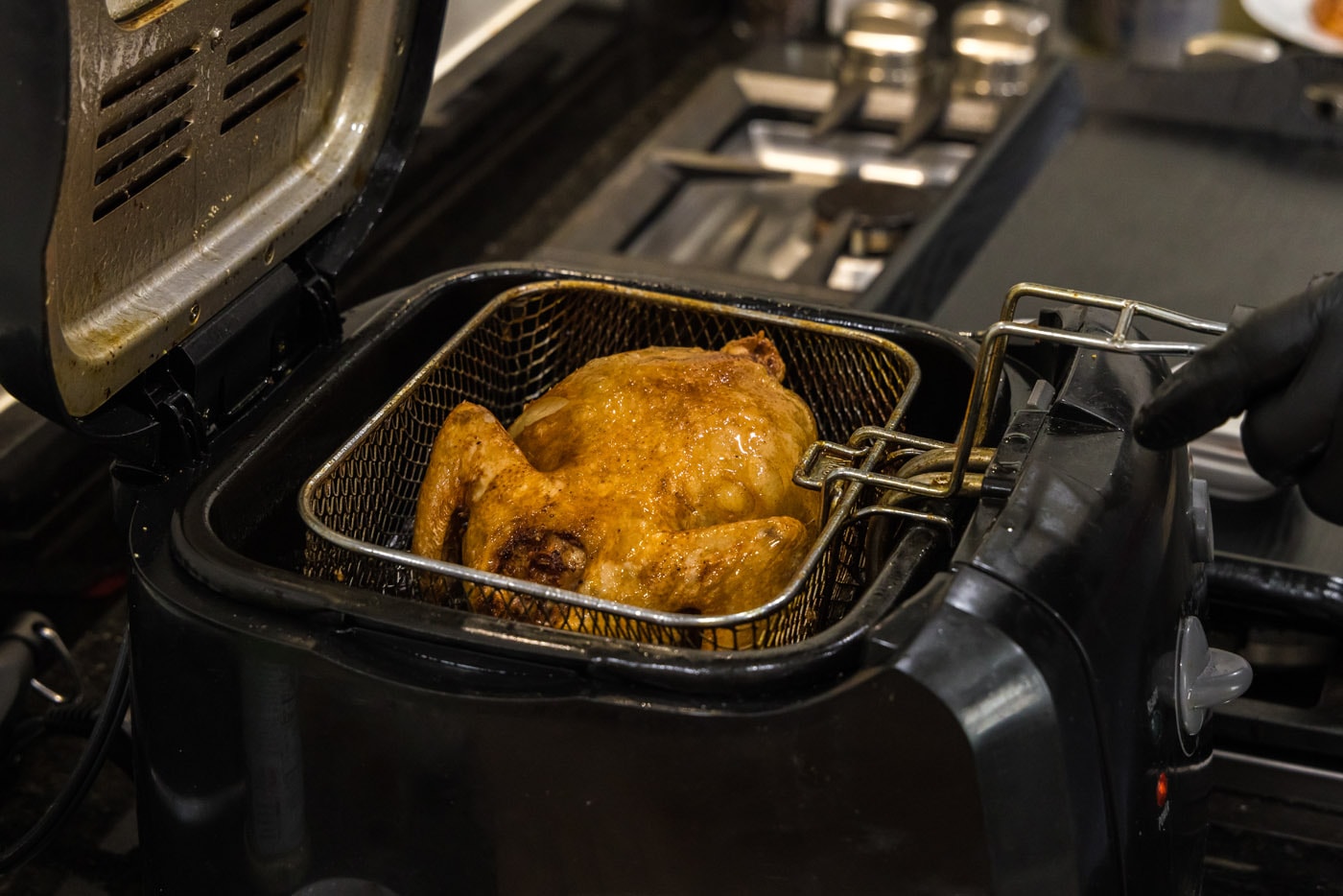 deep fried cornish hen in a basket