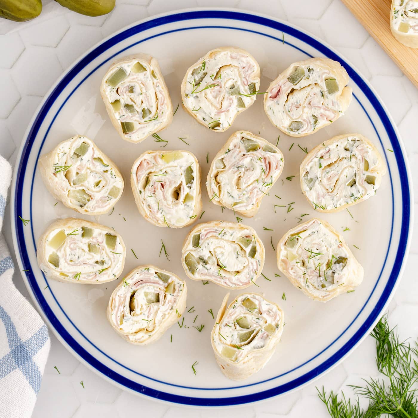 Dill Pickle Pinwheels on a plate
