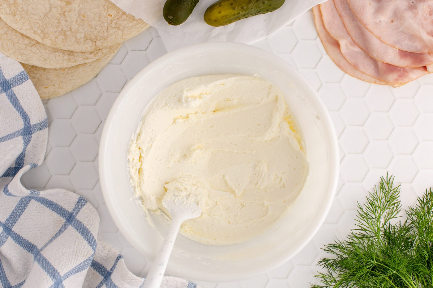 cream cheese mixed in a bowl