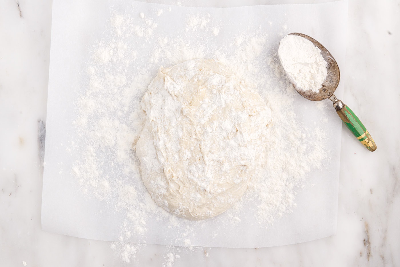 bread dough on a floured surface