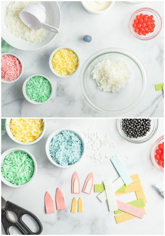 coloring coconut and cutting gum