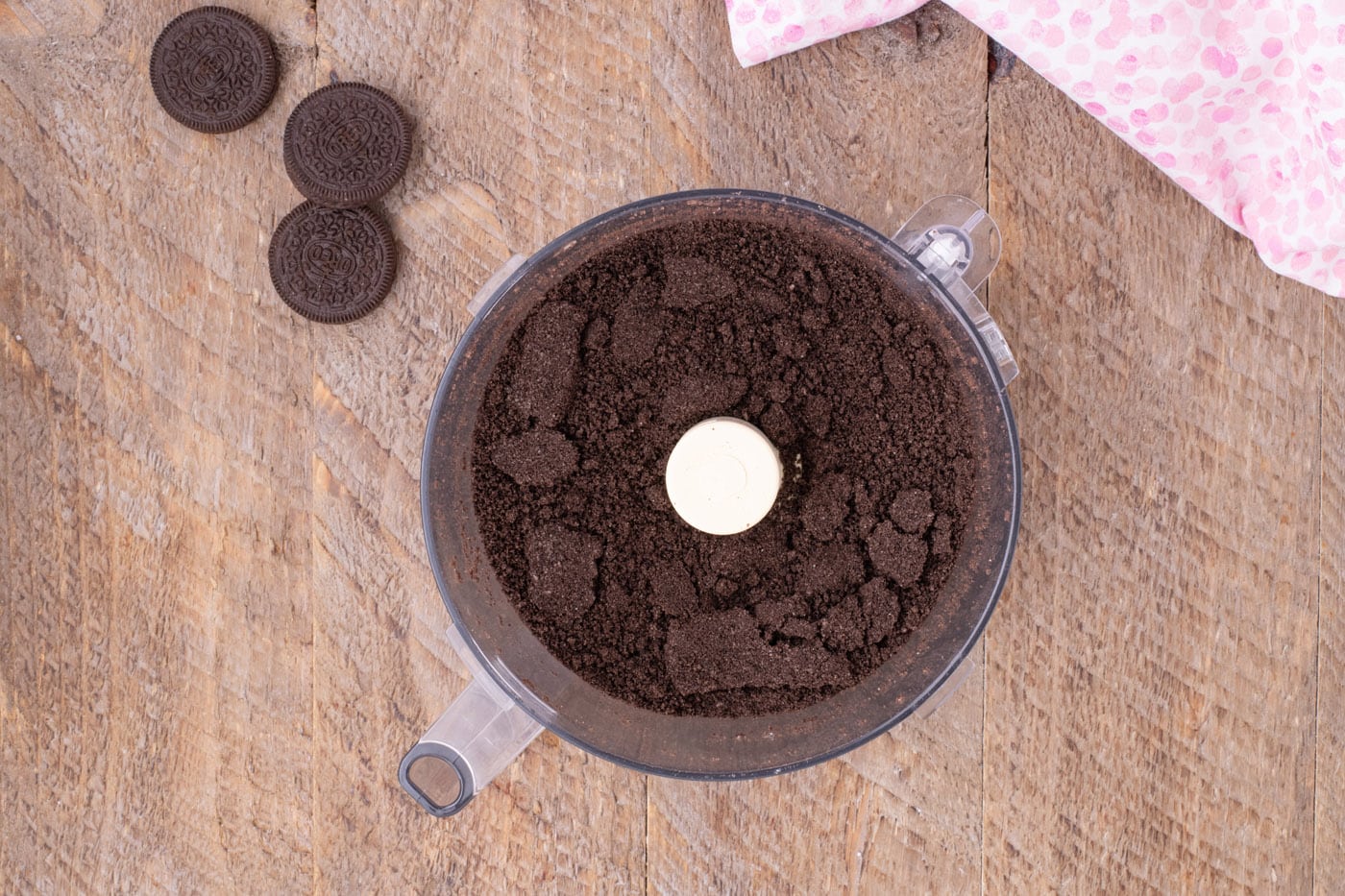 Oreo cookies blitzed in a food processor