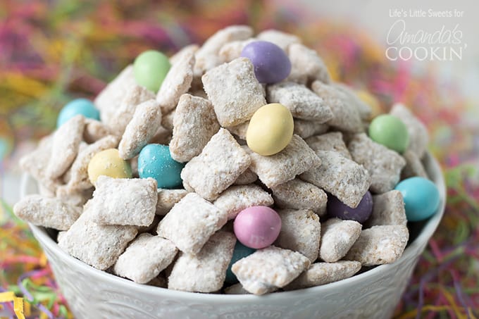 pastel colored M&M'sin easter muddy buddies