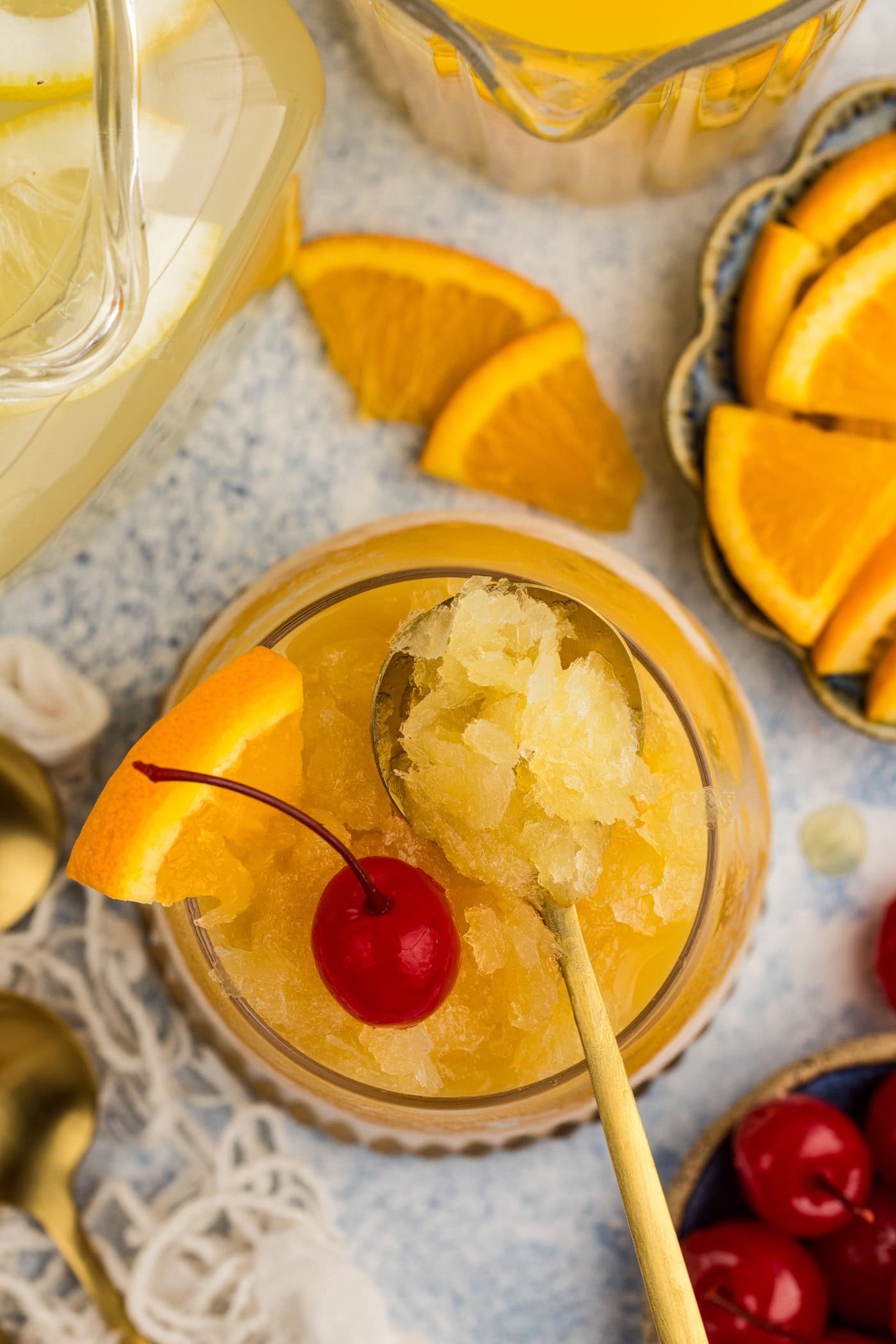 o9verhead photo of Easy Bourbon Slush in a glass