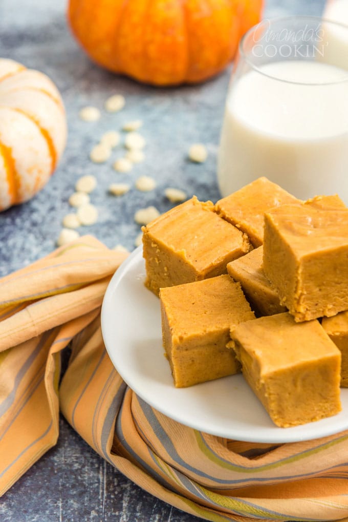 plate of stacked pumpkin fudge squares