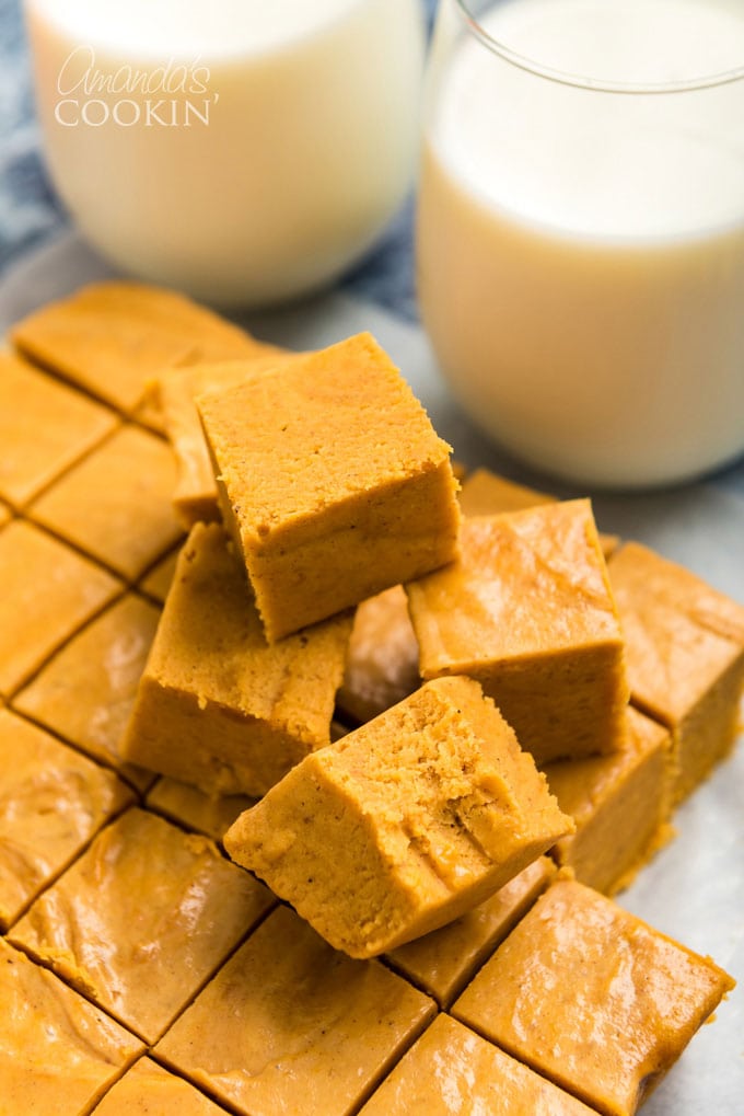 stack of pumpkin fudge squares