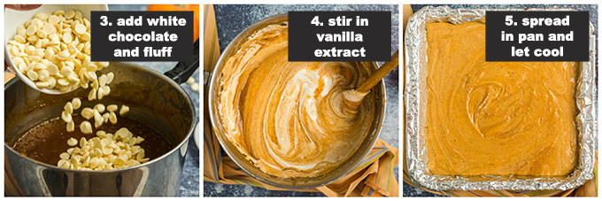 adding chocolate chips to saucepan