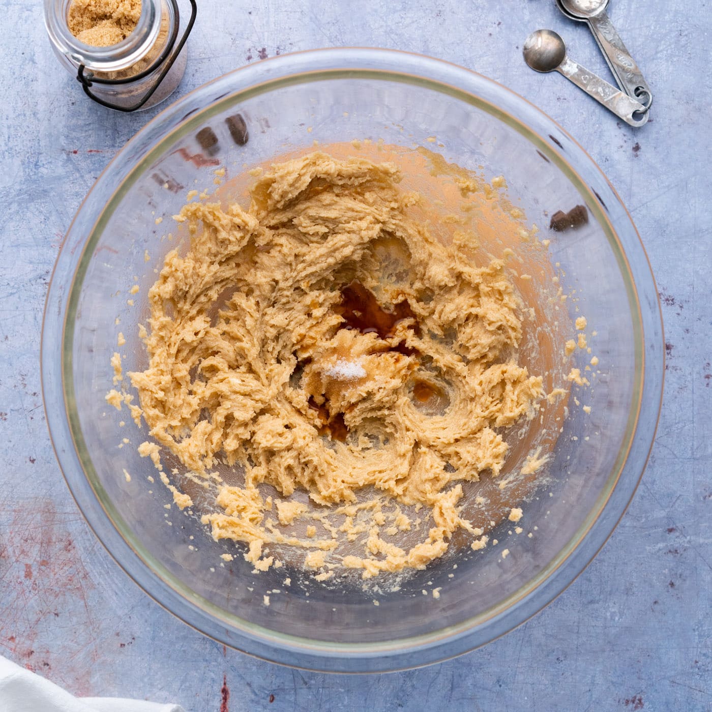 adding vanilla and salt to edible cookie dough