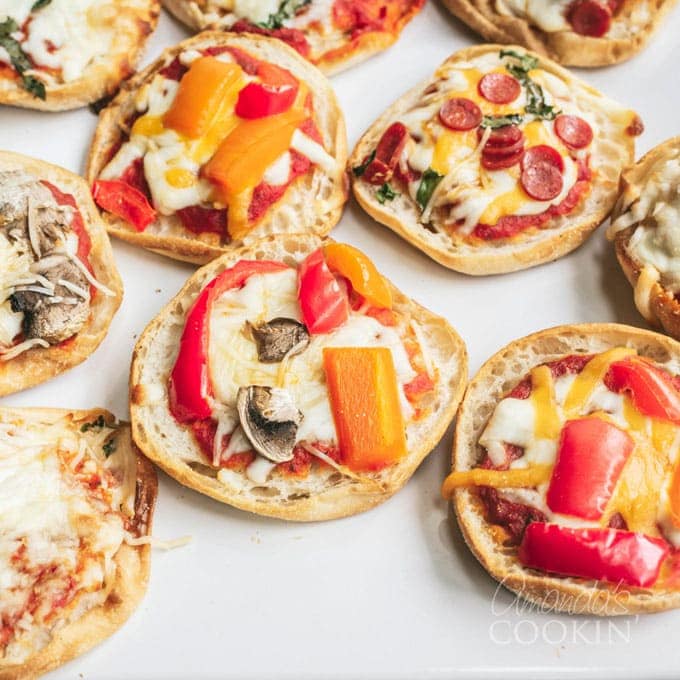 several english muffin pizzas