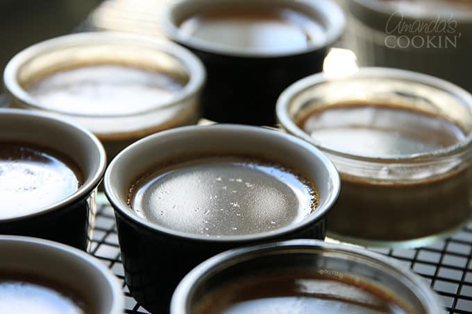 Transfer the espresso creme brulee ramekins to a cooling rack