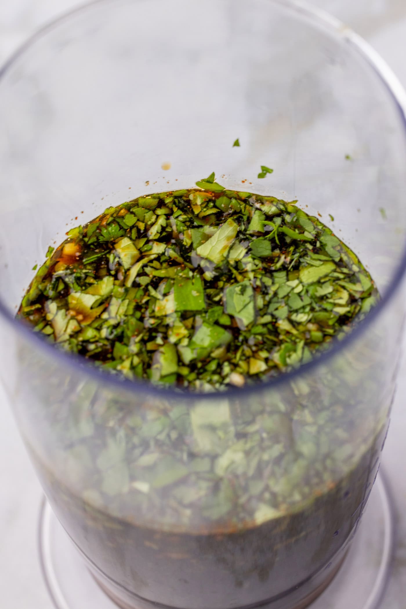 Close up photo of Fajita Marinade in a immersion blender cup