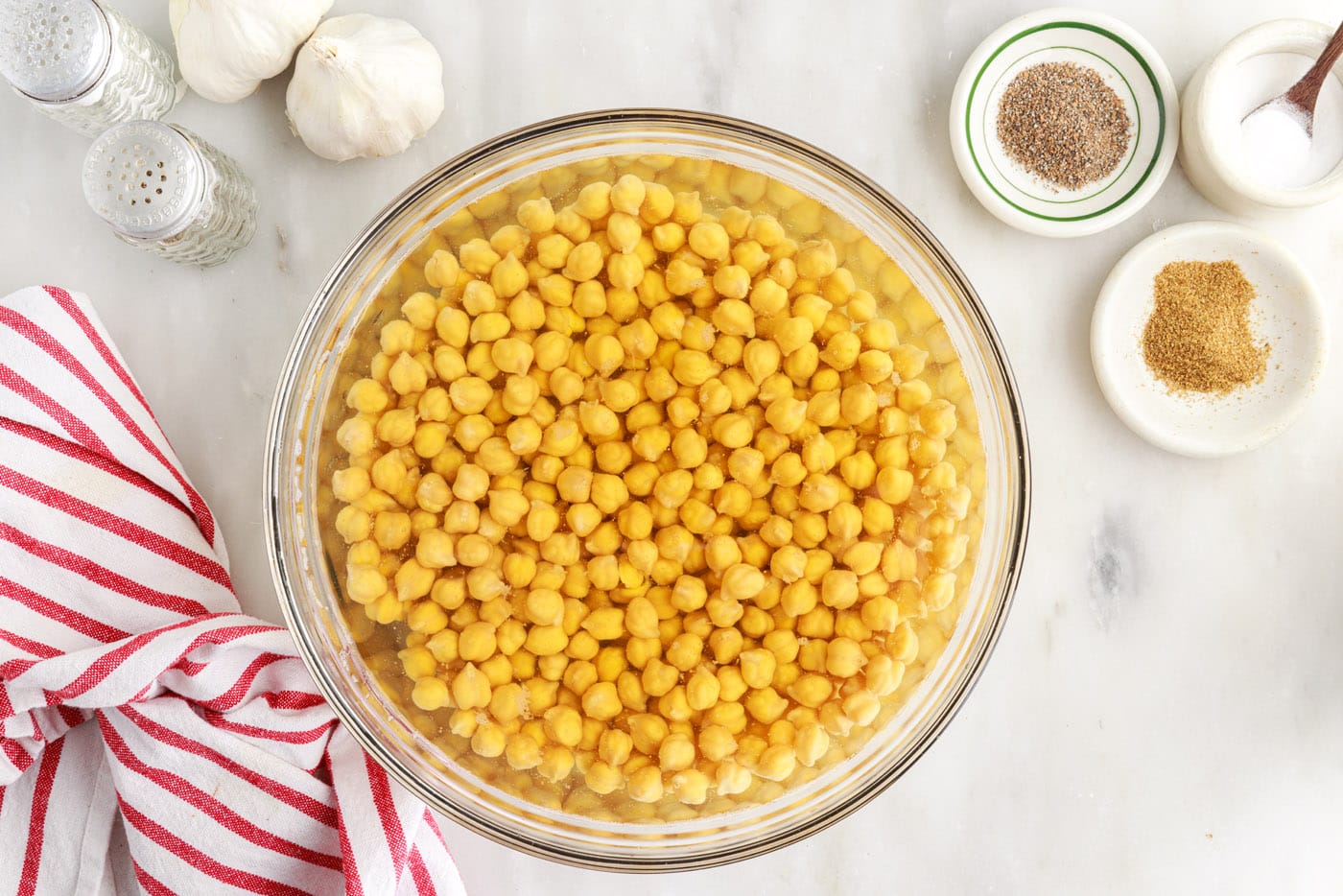 soaking dry garbanzo beans in water